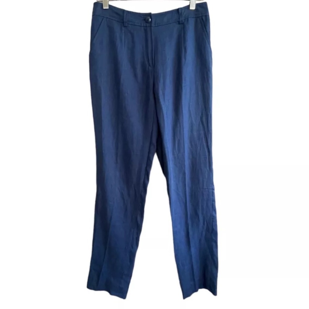 Luisa Spagnoli 100% Linen Pants Trousers Blue Pockets 29” Full Length Breathable
